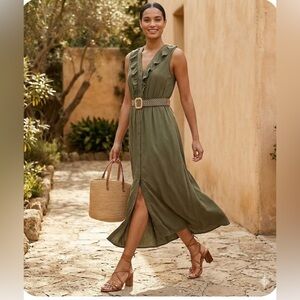 Ellen Tracy  Olive Green Maxi Dress With belt. NWT Size M